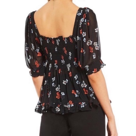 Free People Delta Dawn Floral Print Smocked Mesh Top - Picture 2 of 11